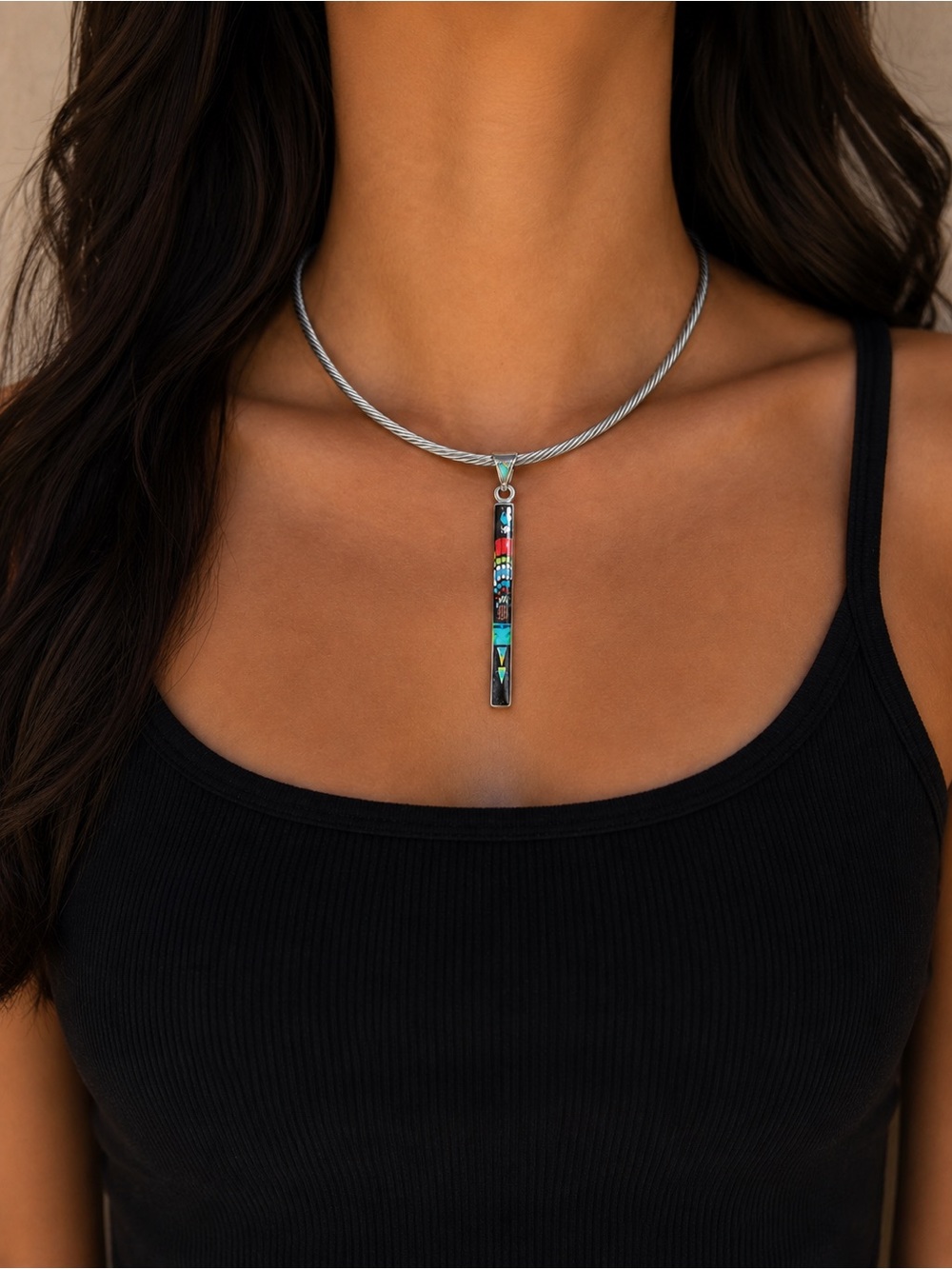✨ Signed Sterling Southwestern Inlay Pendant ✨